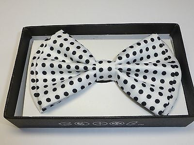 Unisex White Black Polka Dot Tuxedo Classic BowTie Neckwear Adjustable Bow Tie