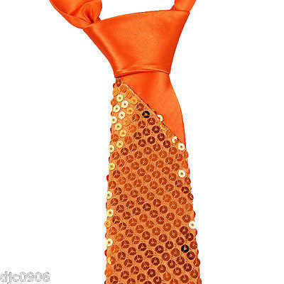 Unisex Goth Men's Neon Orange Sequin Wedding Fashion Neck tie 56" L x 3" W-New