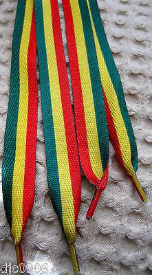 Premium Rasta Red Yellow Green Stripes Rockabilly Punk Shoe Laces Shoelaces-New!