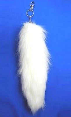 WHITE FAUX FOX TAIL KEYCHAIN RING PURSE TASSLE BELT CLIP 12"-NEW WITH TAGS!