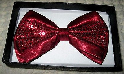 SOLID BURGUNDY SEQUIN SEQUENCE TUXEDO ADJUSTABLE BOWTIE BOW TIE-NEW IN GIFT BOX