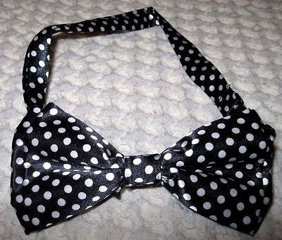 UNISEX ADULT KID BLACK WITH WHITE POLKA DOTS ADJUSTABLE BOWTIE BOW TIE-NEW!