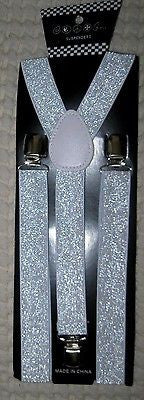 Unisex White Glitter Glittered Adjustable Y-Style Back suspenders-New Package!
