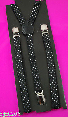 Unisex Thin 3/4" Black w/ Pink Polka Dots Adjustable YStyle Back suspenders-New