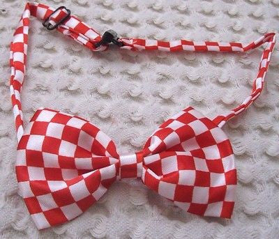 Kids Boys Girls Children White&Red Checkers Checkered Adjustable Bow Tie-New!