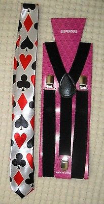 Poker Player Cards Adjustable Necktie and Black 1 " Adjustable Suspenders-v1