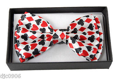 POKER PLAYING CARDS HEARTS,SPADES,CLUBS, & DIAMONDS ADJUSTABLE  BOW TIE-NEW!