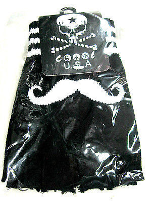 NEW BLACK WITH WHITE MUSTACHE CUTOFF KNIT FINGERLESS GLOVES WINTER WOMENS GIRLS