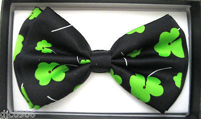 BLACK GREEN 4 LEAF CLOVER ADJUSTABLE BOWTIE BOW TIE-NEW GIFT BOX!