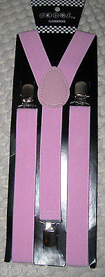 Pink Black Checkered Pre-Tied Neck tie & Pink Adjustable Suspenders Set-New