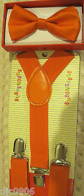 Kid's Boys Girls Orange 2-Layer Adjustable Bow Tie & Orange Kids suspenders-New