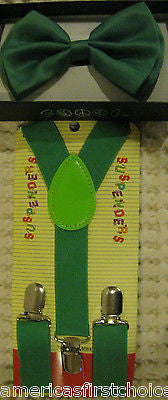 Kid's Boys Girls White Adjustable Pre-Tied Zip NeckTie & White Y-Back Suspenders