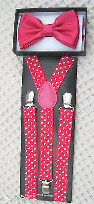 Hot Pink Adjustable Bow tie & Hot Pink with White Polka Dot Suspenders Combo-New