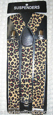 LEOPARD CHEETAH ANIMAL PRINT  ADJUSTABLE WIDE 1 1/4" 1 1/2" WIDE SUSPENDERS-NEW!