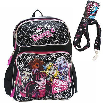 Monster High Large 16" Backpack with compartments with Monster High Lanyard-New!