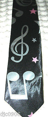 Unisex Silver Musical Notes & Stars Neck tie 57" L x 2" W-Music Note Neck Tie