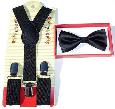 Kids Solid Blue Bow Tie & Blue Adjustable Suspenders Combo Set-New in Package!