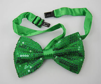 Unisex GREEN Sequin Tuxedo Classic BowTie Neckwear Adjustable Bow Tie-New