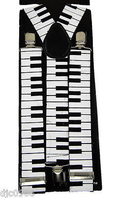 WHITE WITH GOLD,SILVER,&BLACK MUSIC NOTES Adjustable Y-Style Back suspenders-New