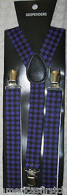 Purple Diamonds Checkers Bow Tie & Purple Checkers Adjustable Suspenders Set-New