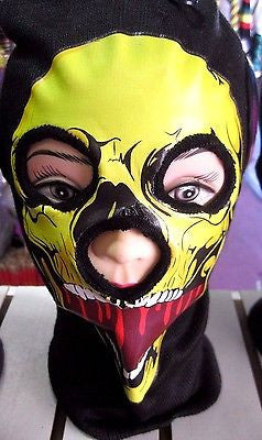 Beanie Full Face Yellow Skull face open mouth mask costume halloween attire-New!