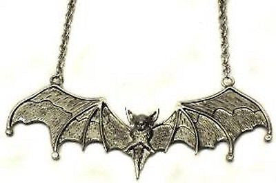 Black Tone Gothic Vampire Bat Necklace Deathrock Rockabilly Dracula Necklace