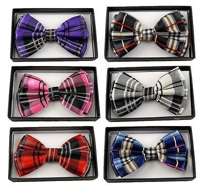 PINK BLACK SHINY PLAID TUXEDO ADJUSTABLE  BOW TIE BOWTIE-NEW!PLAID BOW TIE