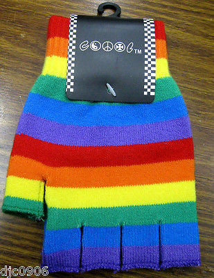 RAINBOW STRIPES STRIPED CUTOFF KNIT FINGERLESS GLOVES WINTER WOMENS GIRLS