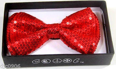 SOLID RED SEQUIN SEQUENCE TUXEDO ADJUSTABLE BOWTIE BOW TIE-NEW IN GIFT BOX!