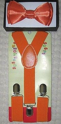 Kid's Boys Girls Neon Orange Adjustable Bow Tie&Neon Orange Kids suspenders-New