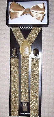 Solid Gold Adjustable Bow tie & GOLD Glittered Adjustable Suspenders Combo-VERS2