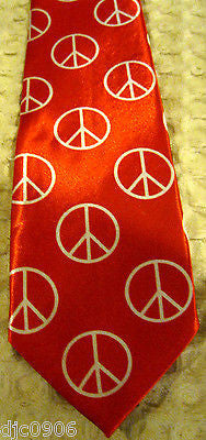 Unisex Red with White Peace Signs Neck tie 57" L x 3" W-Peace Sign Neck Tie-New!