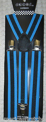 Black & Neon French Blue Stripes Y-Back Adjustable Suspenders Unisex,Men,Women