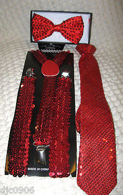 Bright Red Adjustable Bow Tie & Bright Red Adjustable Suspenders Combo Set-New!