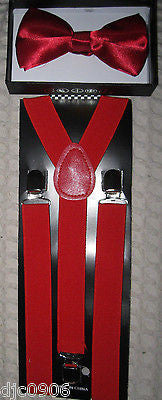 Shiny Royal Red Adjustable Bow tie & Red Adjustable Suspenders Combo-New Pkge!