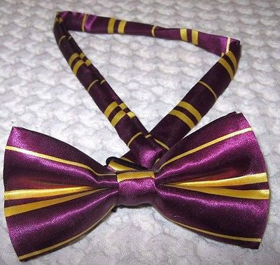 Plum Purple with Gold Stripes Bow tie & Purple Y-Back Adjustable Suspenders Set