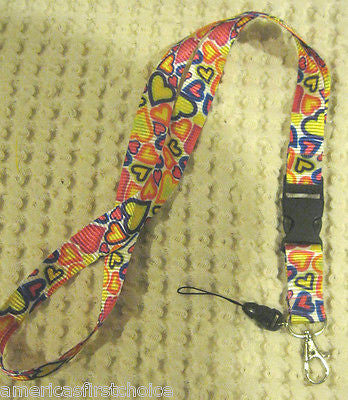 Blue with Red Peace Signs Design 15" lanyard ID Holder + Mobile Devices-New!