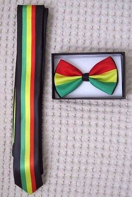 Rasta Stripes Adjustable Bow Tie and Rasta Stripes Necktie 420 Combo-New!V2
