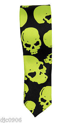 Unisex Black with  White Skulls Crossbones Orange Diamonds Neck tie 56" L x 2" W