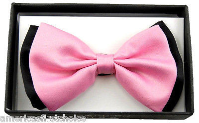 LIGHT PINK BLACK ENDS/TIPS TWO TONE TUXEDO ADJUSTABLE BOWTIE BOW TIE-NEW BOX!