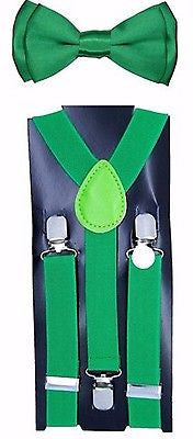 Teens GREEN Adjustable Bow Tie and GREEN Y-Back adjustable Suspenders-VERSION2