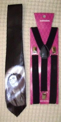 Bob Marley Portrait NeckTie & Solid Black Adjustable Y-Back Suspenders-v2
