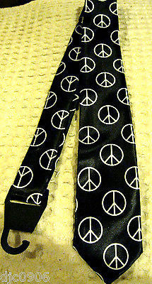 Unisex Black with White Peace Signs Neck tie 57" L x 3" W-Peace Sign Neck Tie