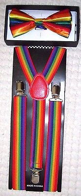 Unisex Rainbow Stripes Adjustable Bow tie+Rainbow Adjustable Suspenders Combo-V2