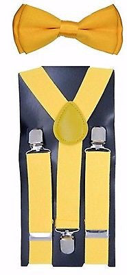 Kids Teens Yellow Adjustable Bow Tie&Yellow Adjustable Suspenders Combo Set-New!