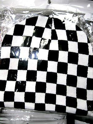 White and Black Checker Checkered Winter Knitted Skull Beanie Ski Cap-New!