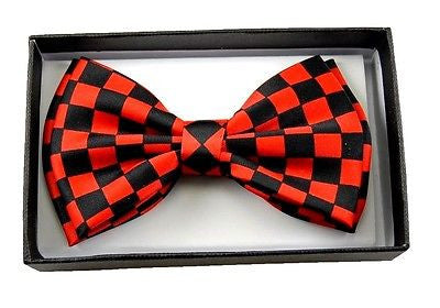 Unisex BLACK RED CHECKERED Tuxedo Classic BowTie Neckwear Adjustable Bow Tie