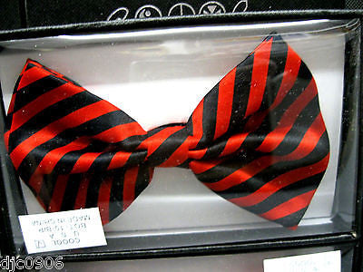 BLACK AND RED SWIRL STRIPED ADJUSTABLE  BOW TIE2-NEW GIFT BOX!