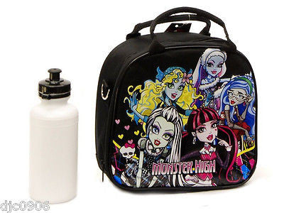 Monster High with Friends Black Lunch Bag with Water Bottle & Strap-New withTags