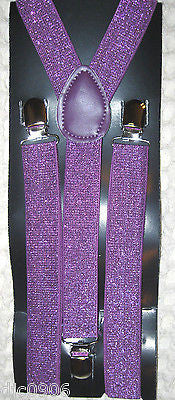 Purple Sequin Bowtie Bow Tie & Purple Glittered Adjustable Suspenders Combo Set